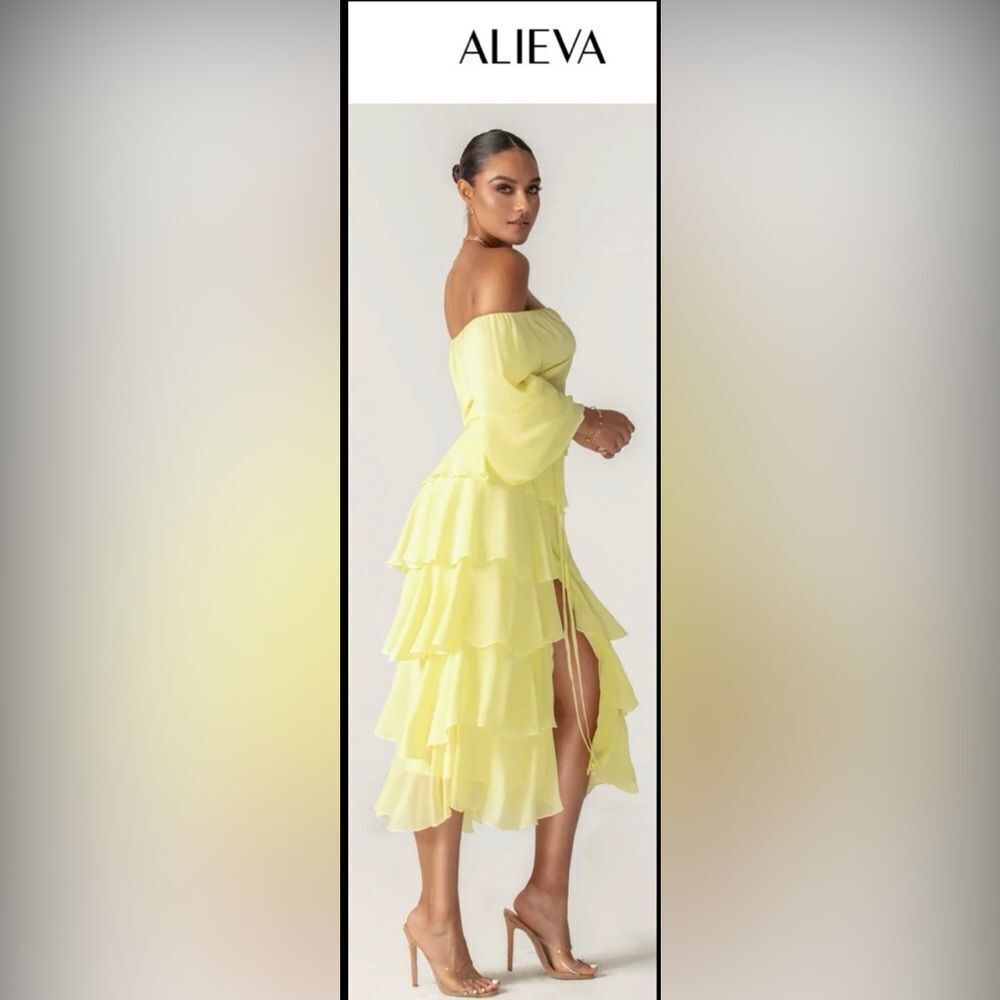 Alieva Yellow Off-Shoulder Ruffle Dress, M